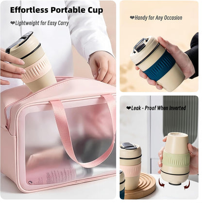 12oz Portable Vacuum Insulated Coffee Mug with Ceramic Inner, for Coffee, Flower Tea, Milk & Juice, Dual - Drinking, Leak - Proof (Blue)