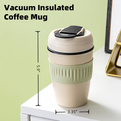12oz Portable Vacuum Insulated Coffee Mug with Ceramic Inner, for Coffee, Flower Tea, Milk & Juice, Dual - Drinking, Leak - Proof (Blue)