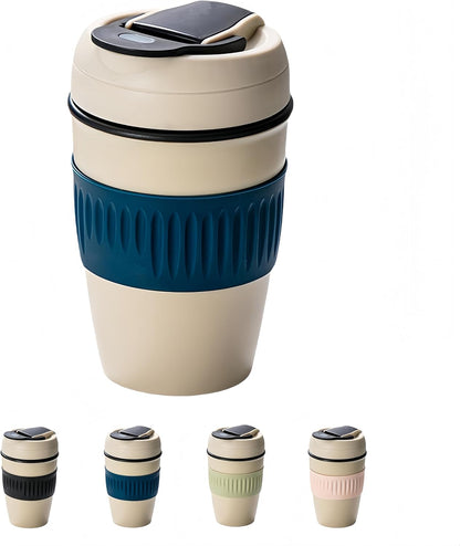12oz Portable Vacuum Insulated Coffee Mug with Ceramic Inner, for Coffee, Flower Tea, Milk & Juice, Dual - Drinking, Leak - Proof (Blue)