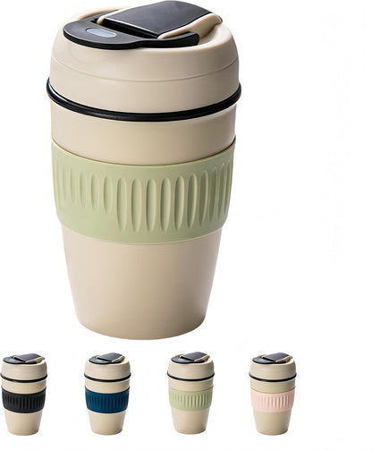 12oz Portable Vacuum Insulated Coffee Mug with Ceramic Inner, for Coffee, Flower Tea, Milk & Juice, Dual - Drinking, Leak - Proof (Blue)
