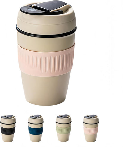 12oz Portable Vacuum Insulated Coffee Mug with Ceramic Inner, for Coffee, Flower Tea, Milk & Juice, Dual - Drinking, Leak - Proof (Blue)