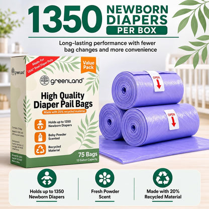 Biodegradable Diaper Pail Bags Compatible with Ubbi – Lemon Scented (75 Bags, 13 Gallons)