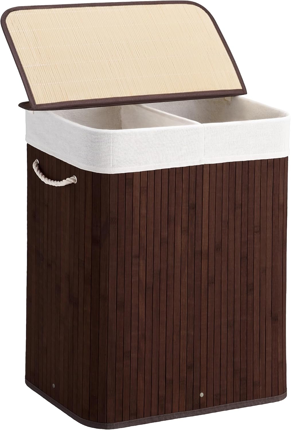 Aliphon 72L Slim Laundry Hamper with Lid, Foldable Bamboo Clothes Laundry Basket with Handles, Removable and Machine Washable Liner, for Bedroom, Bathroom, Dorm, Brown