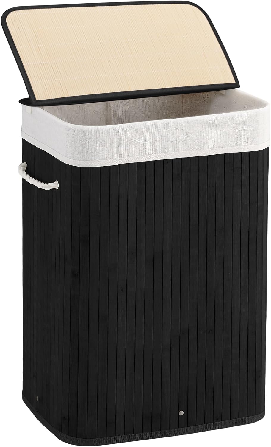 Aliphon 72L Slim Laundry Hamper with Lid, Foldable Bamboo Clothes Laundry Basket with Handles, Removable and Machine Washable Liner, for Bedroom, Bathroom, Dorm, Brown