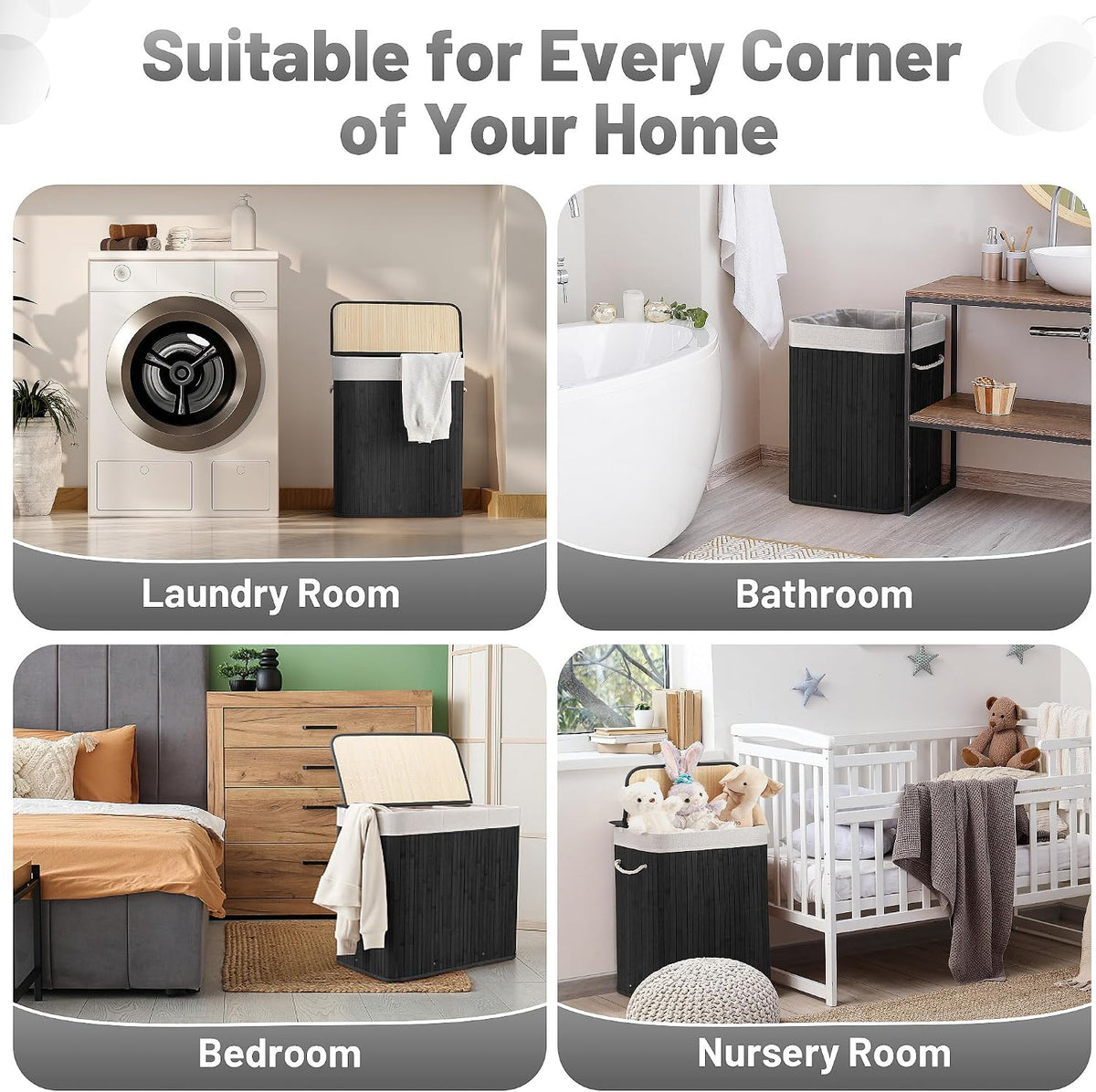 Aliphon 72L Slim Laundry Hamper with Lid, Foldable Bamboo Clothes Laundry Basket with Handles, Removable and Machine Washable Liner, for Bedroom, Bathroom, Dorm, Brown