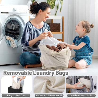 Aliphon 72L Slim Laundry Hamper with Lid, Foldable Bamboo Clothes Laundry Basket with Handles, Removable and Machine Washable Liner, for Bedroom, Bathroom, Dorm, Brown