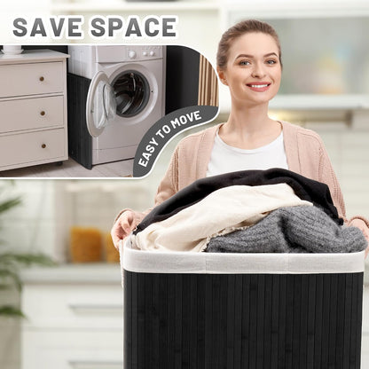 Aliphon 72L Slim Laundry Hamper with Lid, Foldable Bamboo Clothes Laundry Basket with Handles, Removable and Machine Washable Liner, for Bedroom, Bathroom, Dorm, Brown