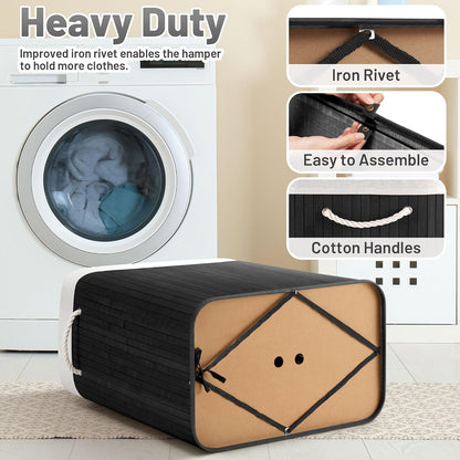 Aliphon 72L Slim Laundry Hamper with Lid, Foldable Bamboo Clothes Laundry Basket with Handles, Removable and Machine Washable Liner, for Bedroom, Bathroom, Dorm, Brown