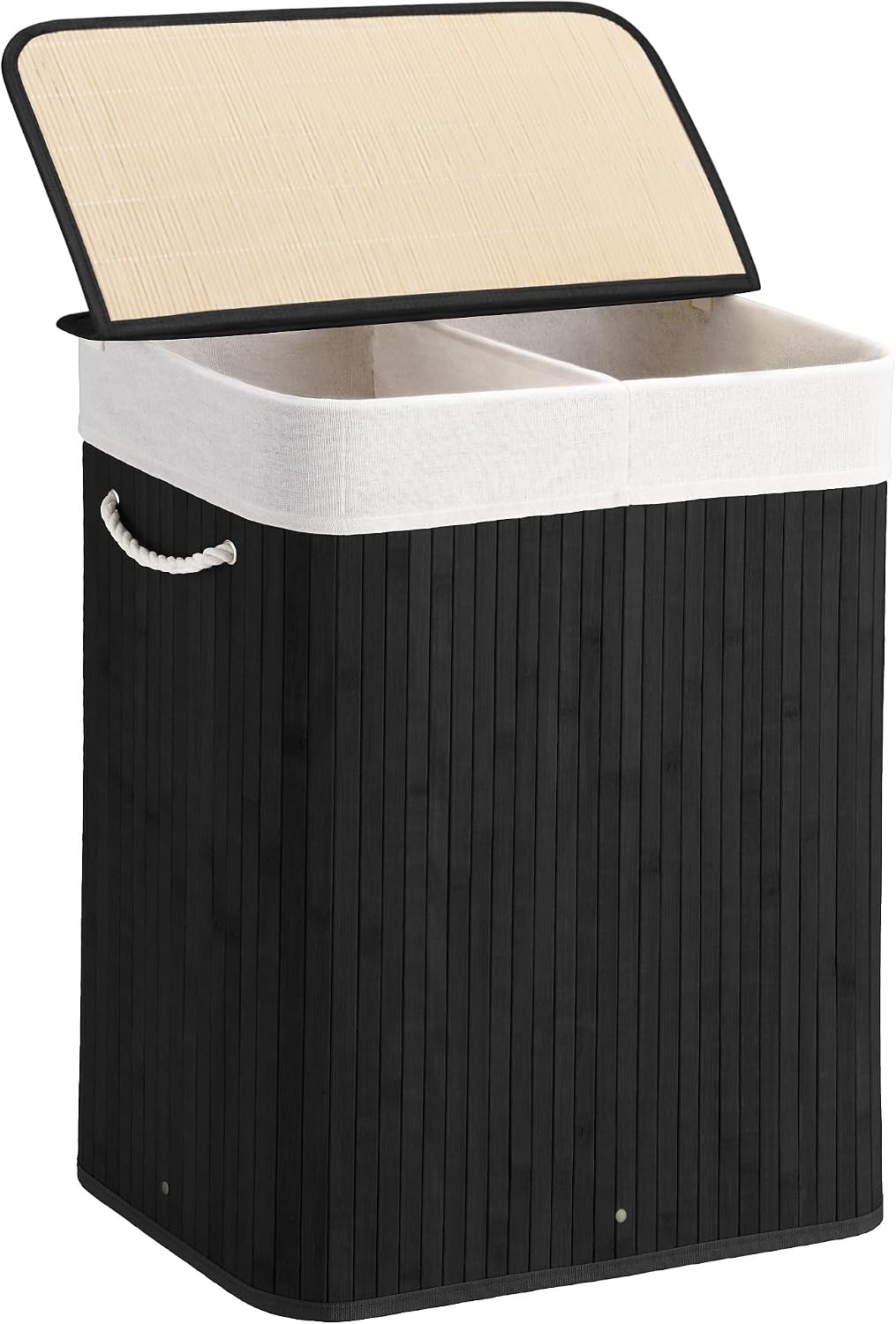 Aliphon 72L Slim Laundry Hamper with Lid, Foldable Bamboo Clothes Laundry Basket with Handles, Removable and Machine Washable Liner, for Bedroom, Bathroom, Dorm, Brown