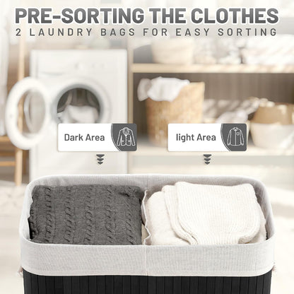 Aliphon 72L Slim Laundry Hamper with Lid, Foldable Bamboo Clothes Laundry Basket with Handles, Removable and Machine Washable Liner, for Bedroom, Bathroom, Dorm, Brown