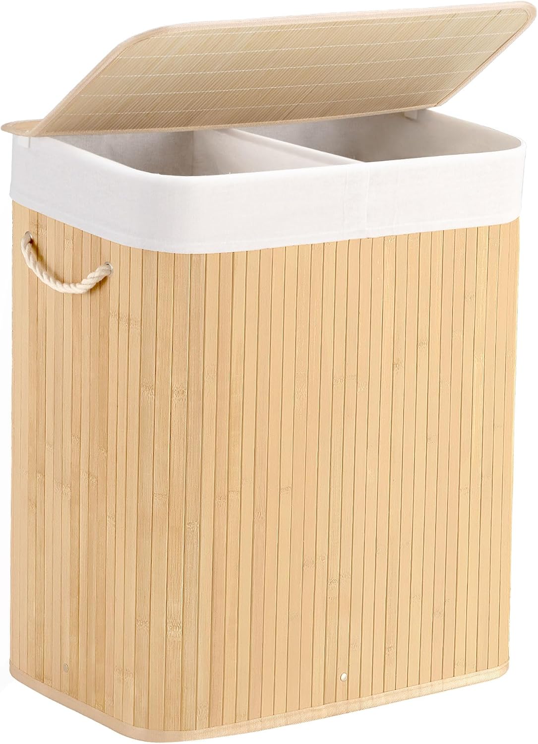 Aliphon 72L Slim Laundry Hamper with Lid, Foldable Bamboo Clothes Laundry Basket with Handles, Removable and Machine Washable Liner, for Bedroom, Bathroom, Dorm, Brown