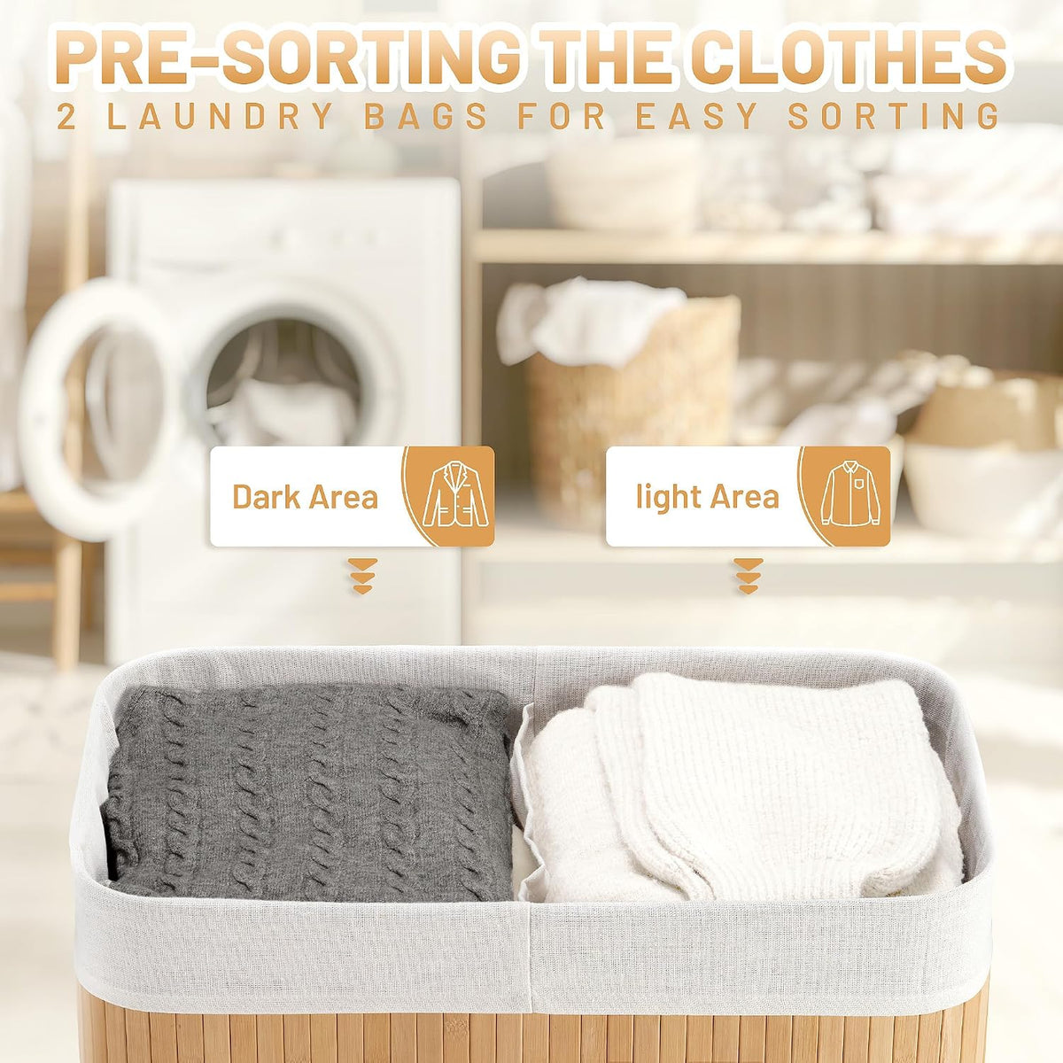 Aliphon 72L Slim Laundry Hamper with Lid, Foldable Bamboo Clothes Laundry Basket with Handles, Removable and Machine Washable Liner, for Bedroom, Bathroom, Dorm, Brown