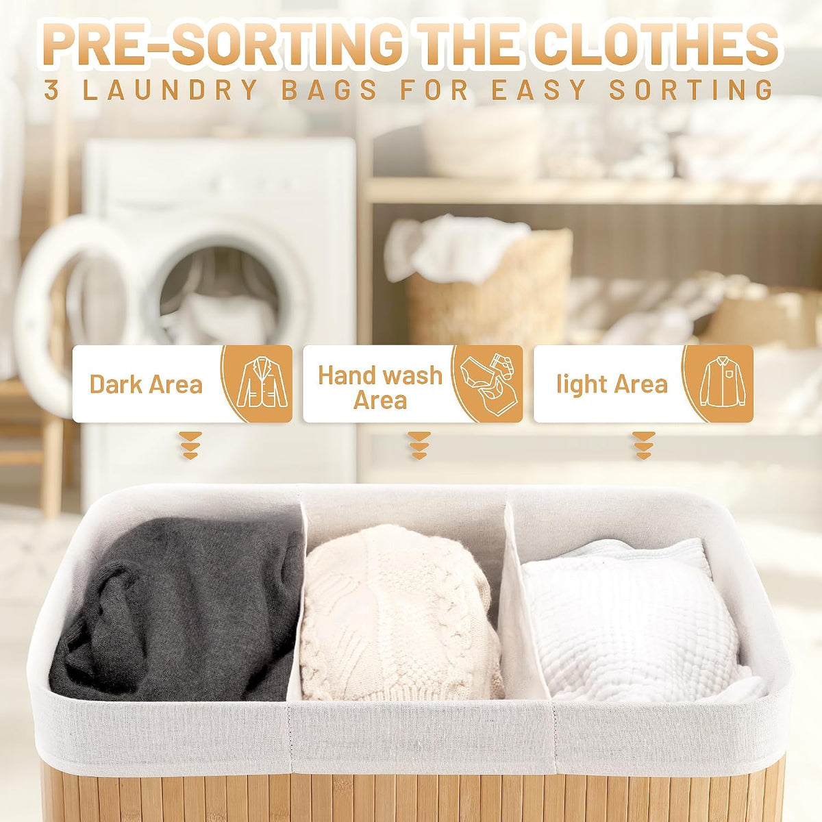 Aliphon 72L Slim Laundry Hamper with Lid, Foldable Bamboo Clothes Laundry Basket with Handles, Removable and Machine Washable Liner, for Bedroom, Bathroom, Dorm, Brown