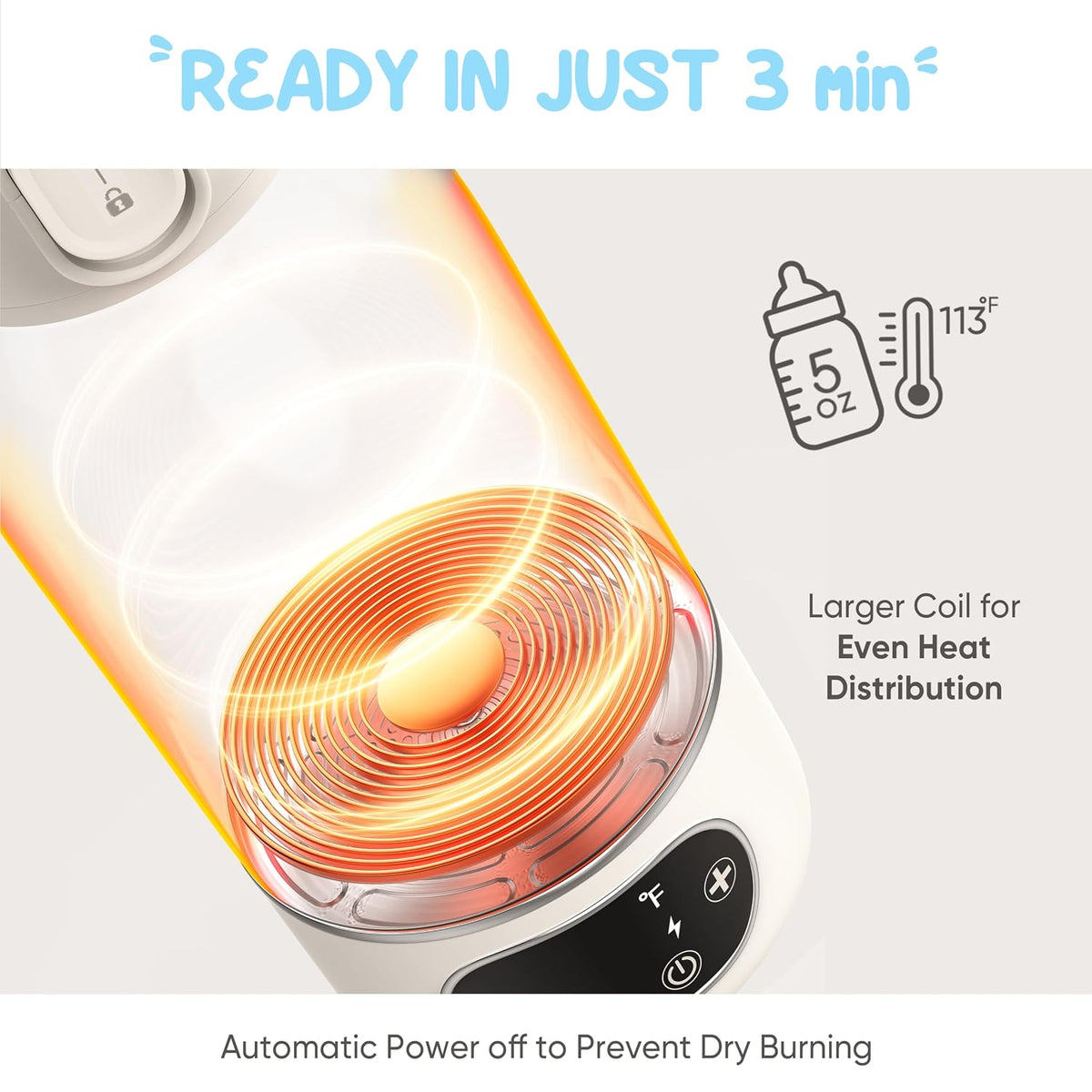 Portable Baby Bottle Warmer for Travel - 17 oz Big Capacity - Milk & Water Warmer, Ideal for Breastmilk and Baby Bottles - Accurate Temperature Control - Touch Screen Display - On-The-Go Convenience