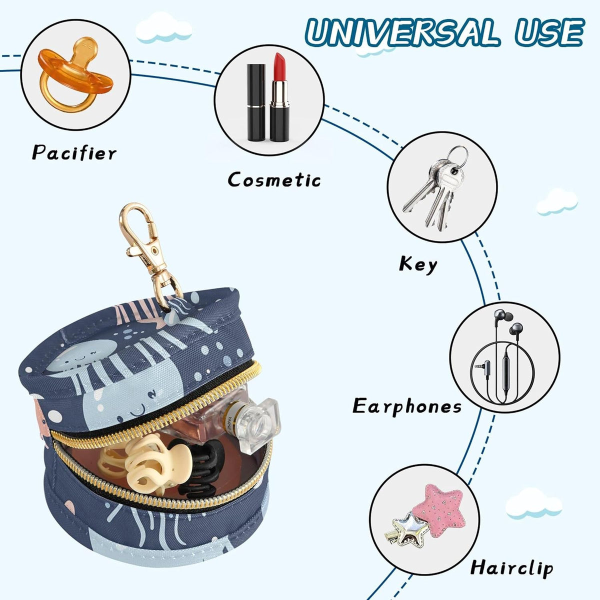 Cute Sea Creatures Baby Pacifier Holder Case, Dustproof Portable Storage Box for Diaper Bag Purse, Pacifier Storage Container for Boys & Girls