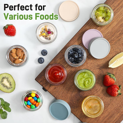 6 Pack 4 oz Glass Baby jars with Airtight Lids, Glass Baby Food Storage Containers,Overnight Oats Containers with Lids | Microwave, Dishwasher & Freezer Safe | Includes 10 Labels