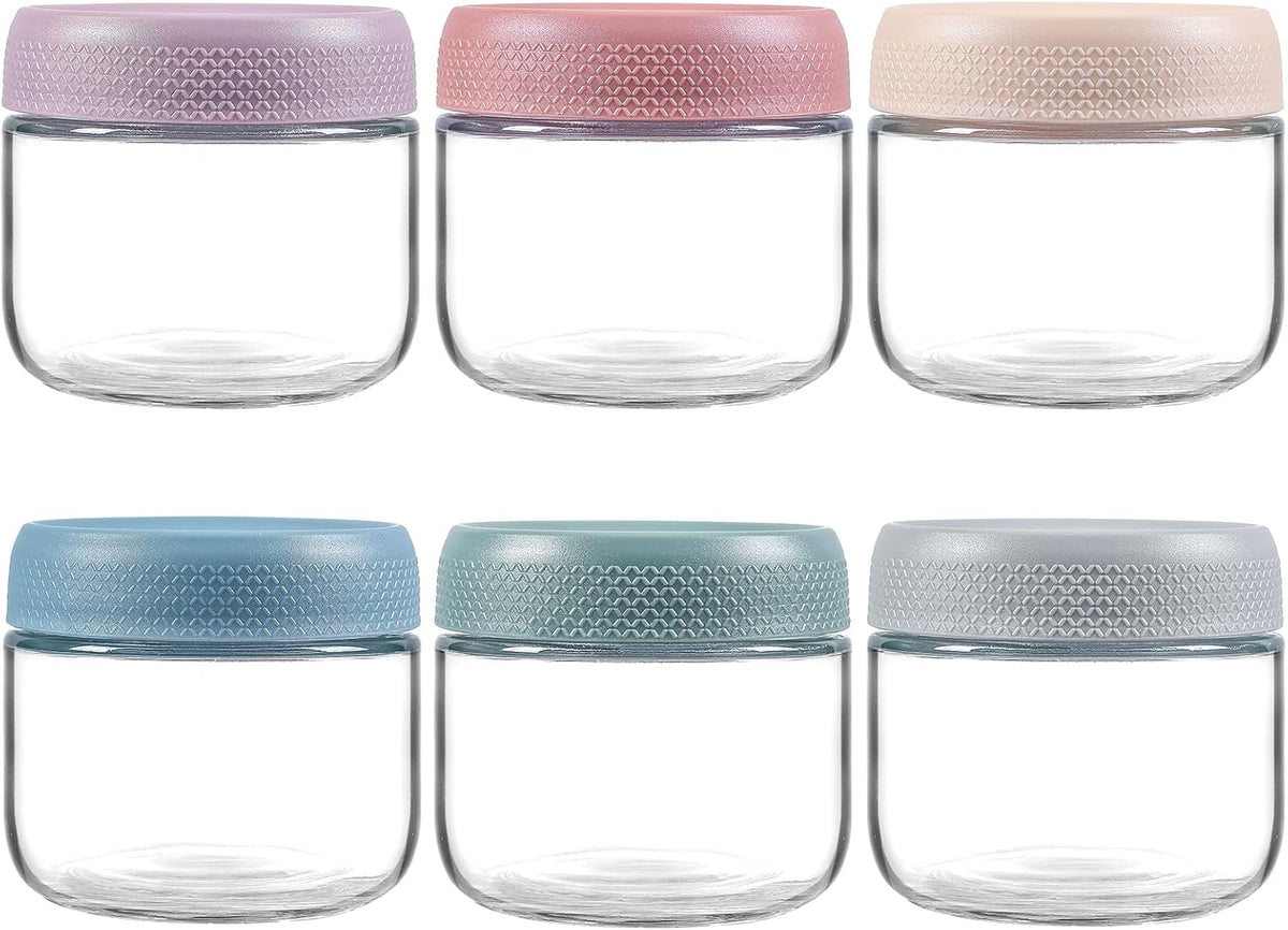 6 Pack 4 oz Glass Baby jars with Airtight Lids, Glass Baby Food Storage Containers,Overnight Oats Containers with Lids | Microwave, Dishwasher & Freezer Safe | Includes 10 Labels