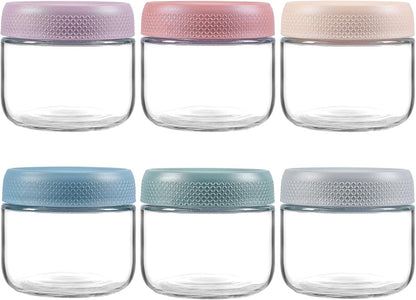 6 Pack 4 oz Glass Baby jars with Airtight Lids, Glass Baby Food Storage Containers,Overnight Oats Containers with Lids | Microwave, Dishwasher & Freezer Safe | Includes 10 Labels