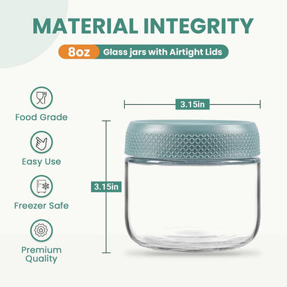 6 Pack 4 oz Glass Baby jars with Airtight Lids, Glass Baby Food Storage Containers,Overnight Oats Containers with Lids | Microwave, Dishwasher & Freezer Safe | Includes 10 Labels