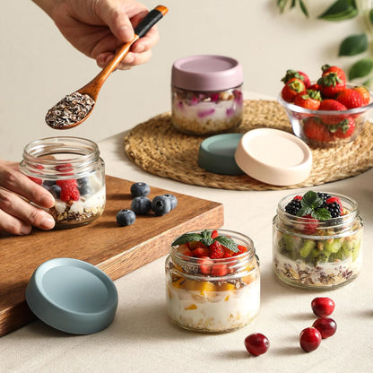 6 Pack 4 oz Glass Baby jars with Airtight Lids, Glass Baby Food Storage Containers,Overnight Oats Containers with Lids | Microwave, Dishwasher & Freezer Safe | Includes 10 Labels