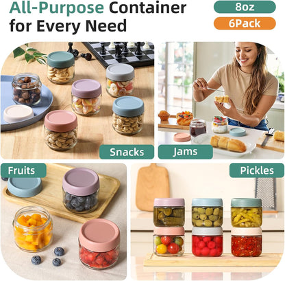 6 Pack 4 oz Glass Baby jars with Airtight Lids, Glass Baby Food Storage Containers,Overnight Oats Containers with Lids | Microwave, Dishwasher & Freezer Safe | Includes 10 Labels