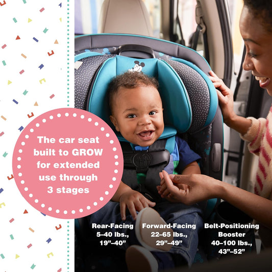Grow and Go Convertible Car Seat, Rear Facing 5-40 pounds, Forward Facing 30-65 pounds, Booster 40-100 lbs, Convert from Infant to Toddler, Mickey Sprinkle