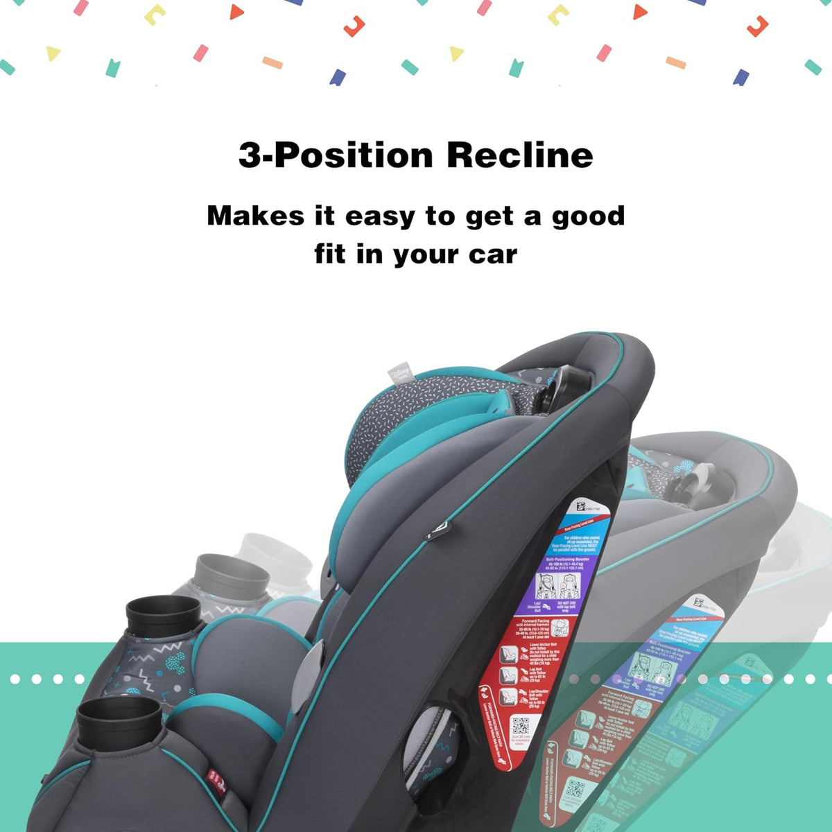 Grow and Go Convertible Car Seat, Rear Facing 5-40 pounds, Forward Facing 30-65 pounds, Booster 40-100 lbs, Convert from Infant to Toddler, Mickey Sprinkle