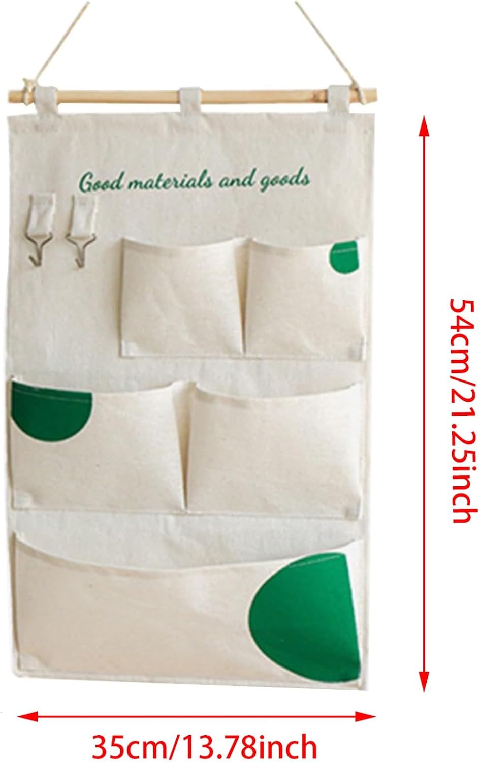 Canvas 5 & 12 Pocket Wall Hanging Storage Caddy, Multi-Pocket Fabric Organizer, Over The Door Hanging Bag for Keys Magazines(with 12 pocket,Green)