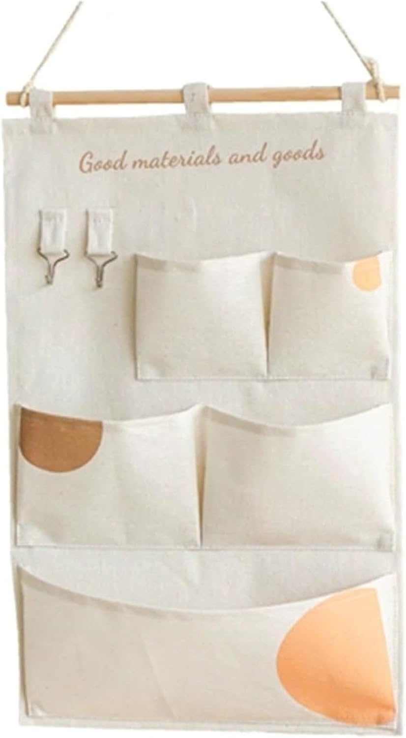 Canvas 5 & 12 Pocket Wall Hanging Storage Caddy, Multi-Pocket Fabric Organizer, Over The Door Hanging Bag for Keys Magazines(with 12 pocket,Green)