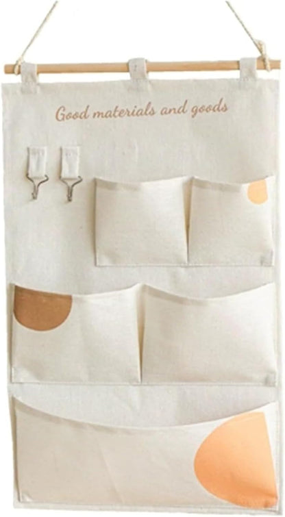 Canvas 5 & 12 Pocket Wall Hanging Storage Caddy, Multi-Pocket Fabric Organizer, Over The Door Hanging Bag for Keys Magazines(with 12 pocket,Green)