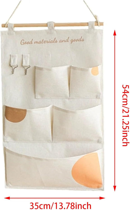 Canvas 5 & 12 Pocket Wall Hanging Storage Caddy, Multi-Pocket Fabric Organizer, Over The Door Hanging Bag for Keys Magazines(with 12 pocket,Green)