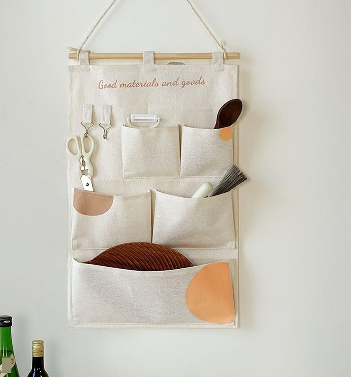 Canvas 5 & 12 Pocket Wall Hanging Storage Caddy, Multi-Pocket Fabric Organizer, Over The Door Hanging Bag for Keys Magazines(with 12 pocket,Green)
