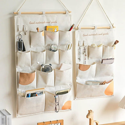 Canvas 5 & 12 Pocket Wall Hanging Storage Caddy, Multi-Pocket Fabric Organizer, Over The Door Hanging Bag for Keys Magazines(with 12 pocket,Green)