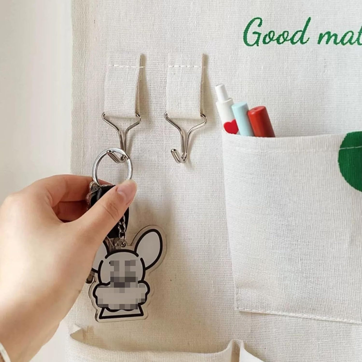 Canvas 5 & 12 Pocket Wall Hanging Storage Caddy, Multi-Pocket Fabric Organizer, Over The Door Hanging Bag for Keys Magazines(with 12 pocket,Green)