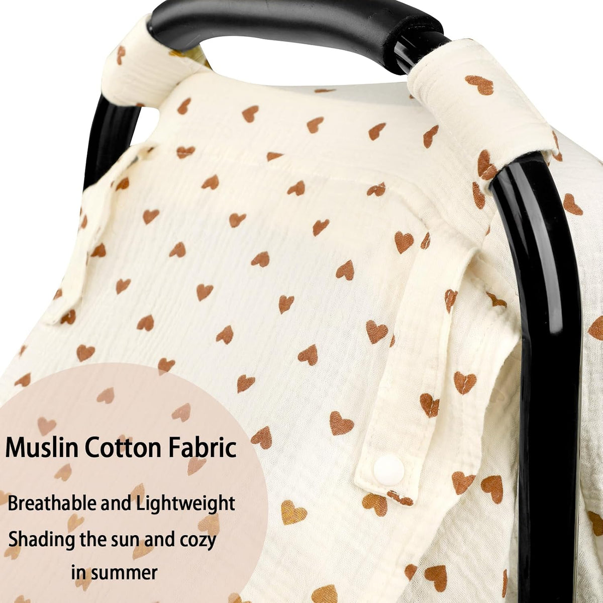 Muslin Car Seat Cover Baby, Summer Car Seat Covers for Babies, Infants, and Newborns, Ultra Soft Breathable Universal Fit Stroller Carseat Canopy Covers for Boys Girls (Heart)