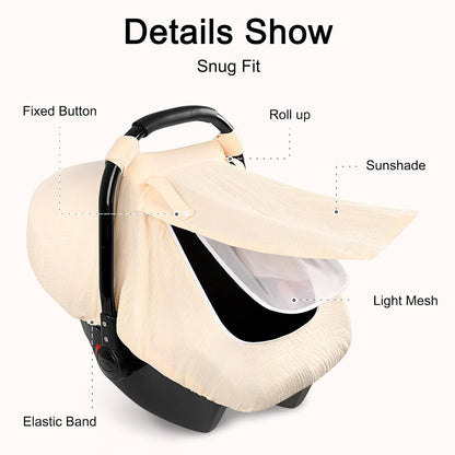 Muslin Car Seat Cover Baby, Summer Car Seat Covers for Babies, Infants, and Newborns, Ultra Soft Breathable Universal Fit Stroller Carseat Canopy Covers for Boys Girls (Heart)