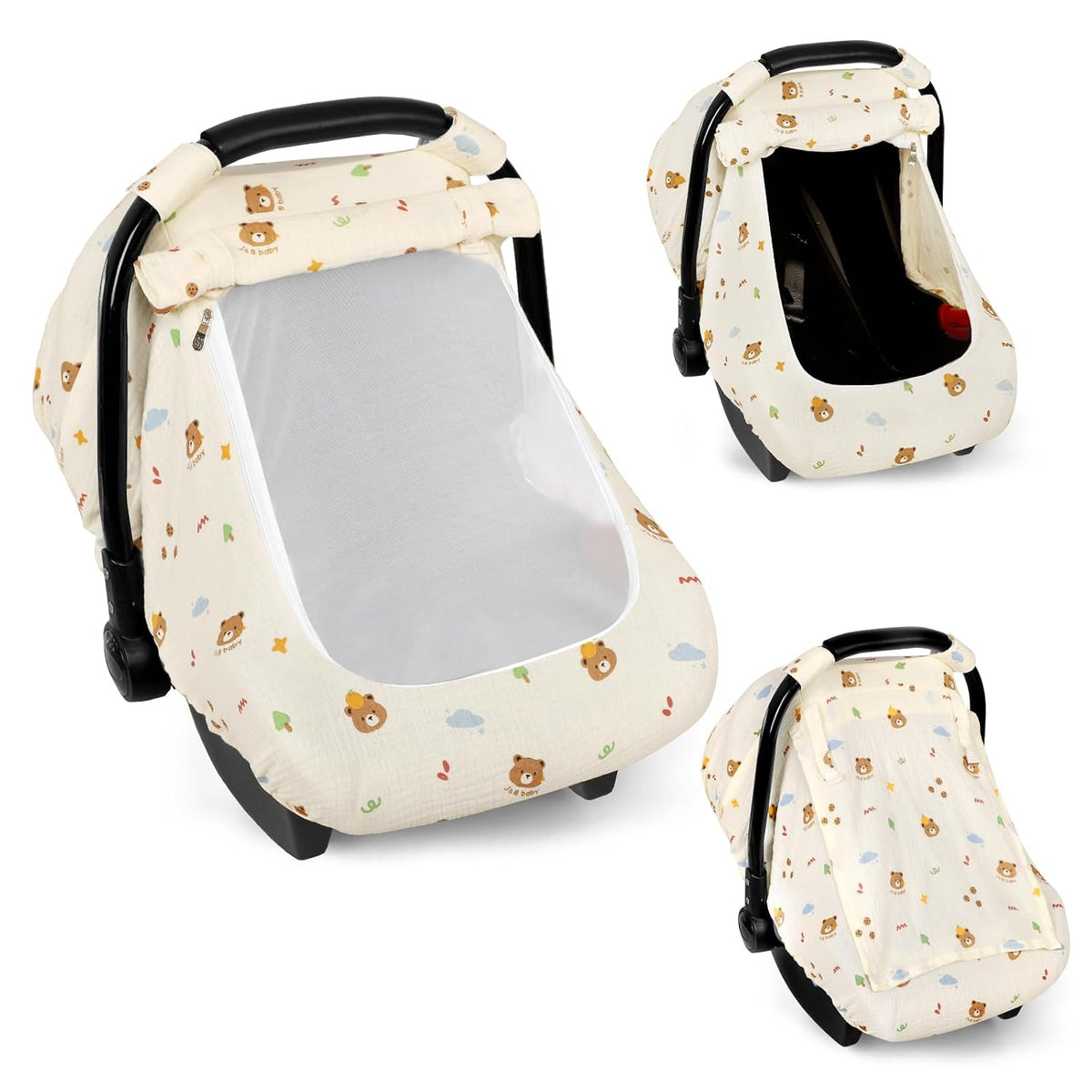 Muslin Car Seat Cover Baby, Summer Car Seat Covers for Babies, Infants, and Newborns, Ultra Soft Breathable Universal Fit Stroller Carseat Canopy Covers for Boys Girls (Heart)