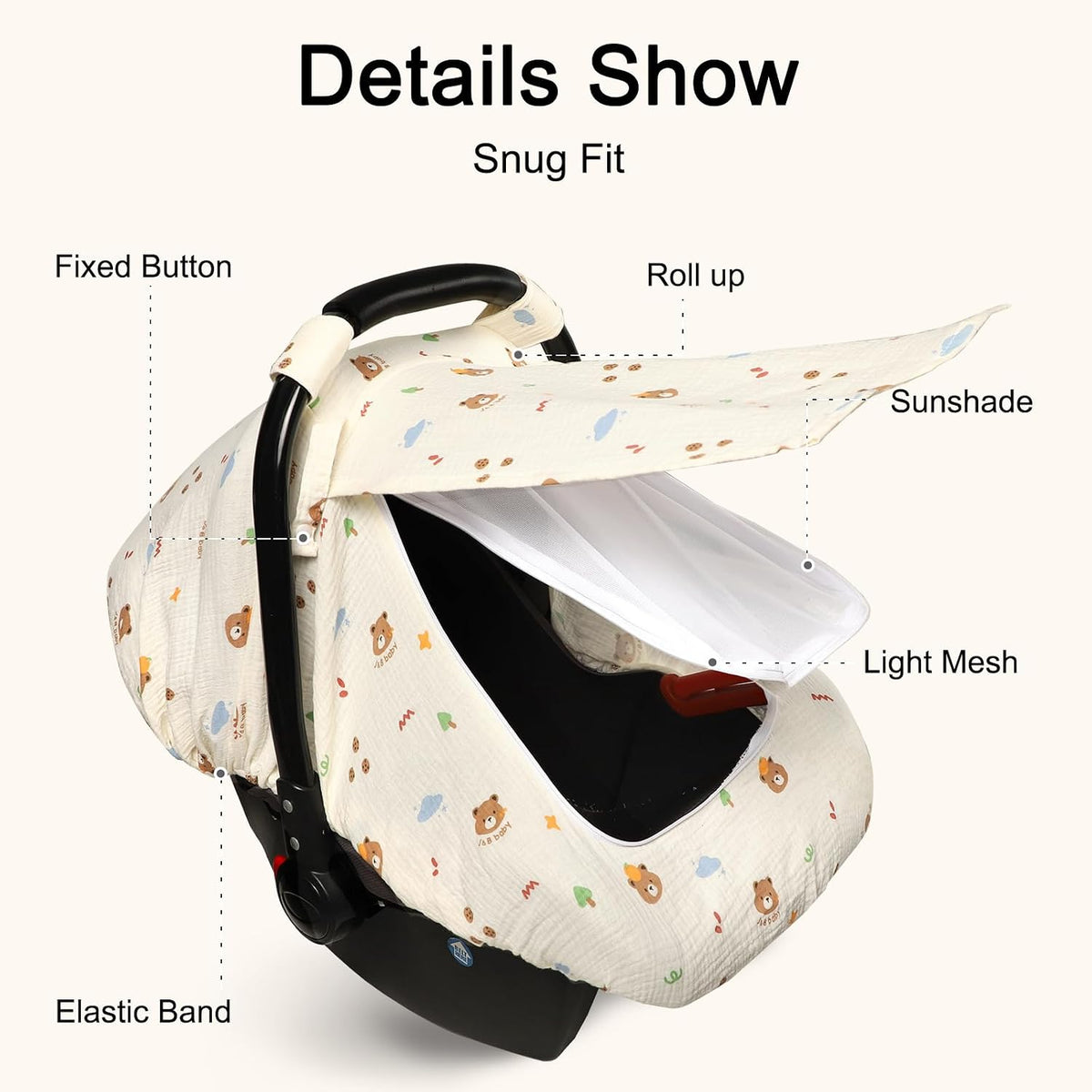 Muslin Car Seat Cover Baby, Summer Car Seat Covers for Babies, Infants, and Newborns, Ultra Soft Breathable Universal Fit Stroller Carseat Canopy Covers for Boys Girls (Heart)