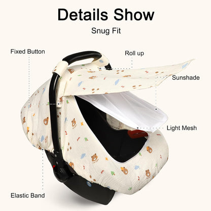 Muslin Car Seat Cover Baby, Summer Car Seat Covers for Babies, Infants, and Newborns, Ultra Soft Breathable Universal Fit Stroller Carseat Canopy Covers for Boys Girls (Heart)