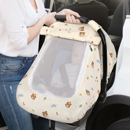 Muslin Car Seat Cover Baby, Summer Car Seat Covers for Babies, Infants, and Newborns, Ultra Soft Breathable Universal Fit Stroller Carseat Canopy Covers for Boys Girls (Heart)