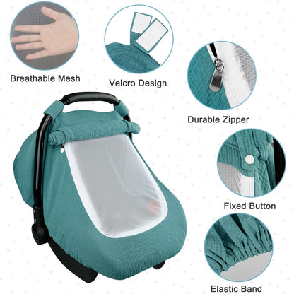 Muslin Car Seat Cover Baby, Summer Car Seat Covers for Babies, Infants, and Newborns, Ultra Soft Breathable Universal Fit Stroller Carseat Canopy Covers for Boys Girls (Heart)