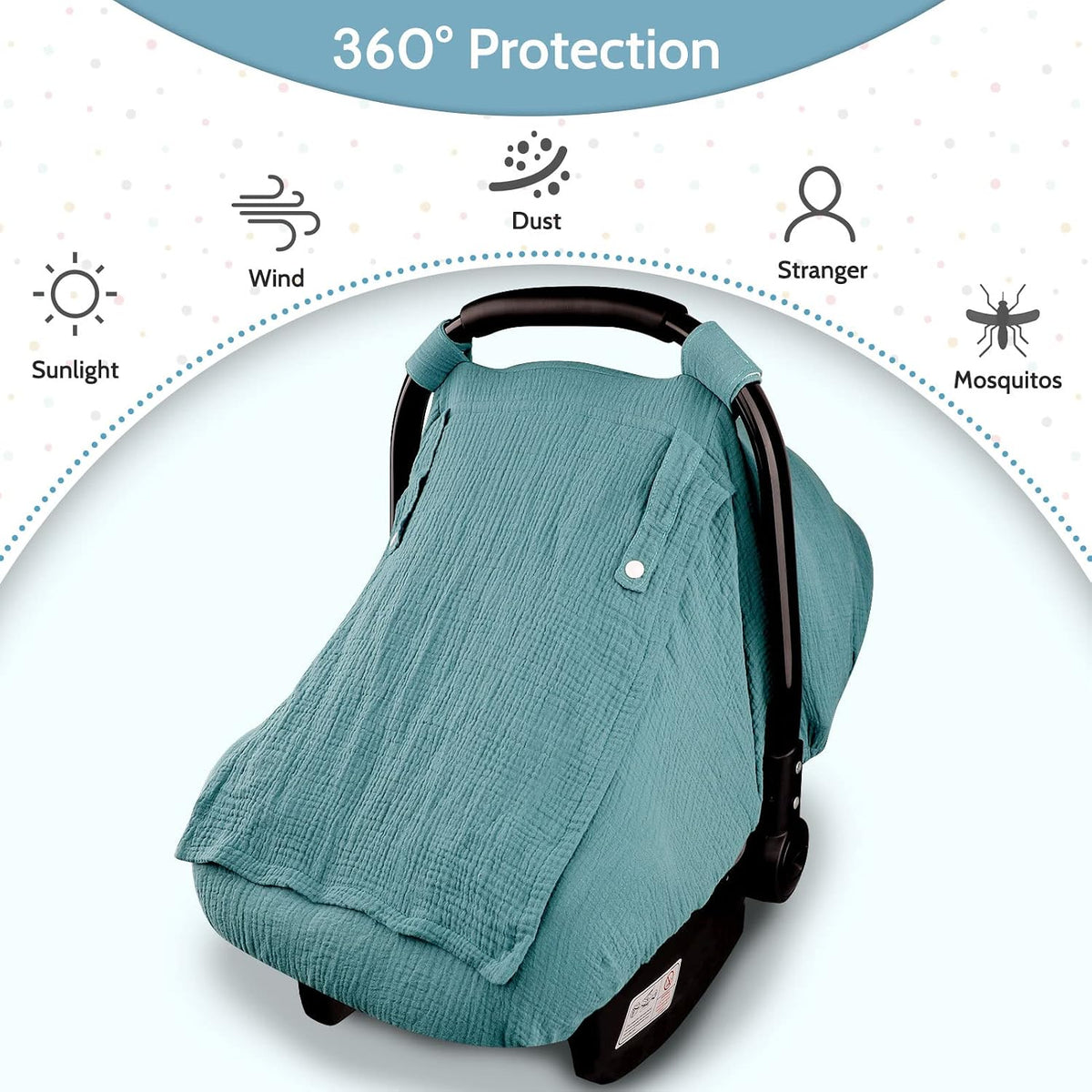Muslin Car Seat Cover Baby, Summer Car Seat Covers for Babies, Infants, and Newborns, Ultra Soft Breathable Universal Fit Stroller Carseat Canopy Covers for Boys Girls (Heart)
