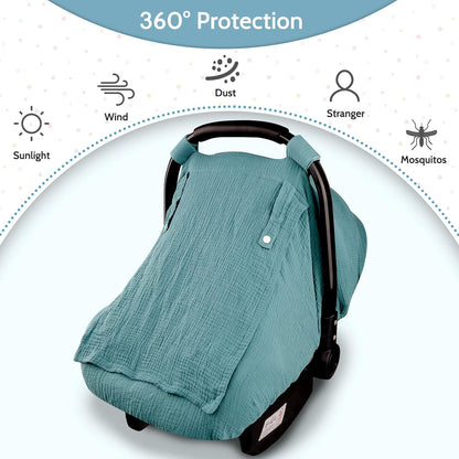 Muslin Car Seat Cover Baby, Summer Car Seat Covers for Babies, Infants, and Newborns, Ultra Soft Breathable Universal Fit Stroller Carseat Canopy Covers for Boys Girls (Heart)