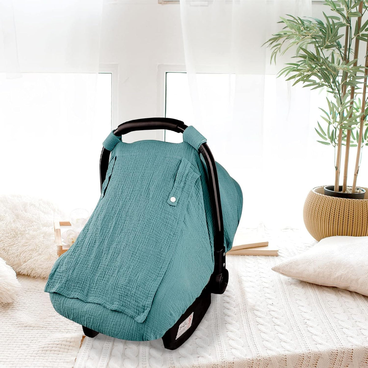 Muslin Car Seat Cover Baby, Summer Car Seat Covers for Babies, Infants, and Newborns, Ultra Soft Breathable Universal Fit Stroller Carseat Canopy Covers for Boys Girls (Heart)