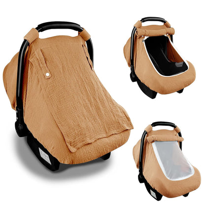 Muslin Car Seat Cover Baby, Summer Car Seat Covers for Babies, Infants, and Newborns, Ultra Soft Breathable Universal Fit Stroller Carseat Canopy Covers for Boys Girls (Heart)