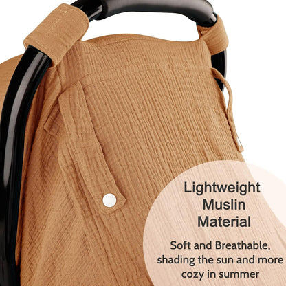 Muslin Car Seat Cover Baby, Summer Car Seat Covers for Babies, Infants, and Newborns, Ultra Soft Breathable Universal Fit Stroller Carseat Canopy Covers for Boys Girls (Heart)