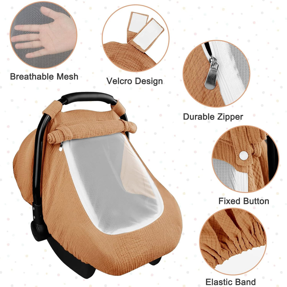 Muslin Car Seat Cover Baby, Summer Car Seat Covers for Babies, Infants, and Newborns, Ultra Soft Breathable Universal Fit Stroller Carseat Canopy Covers for Boys Girls (Heart)