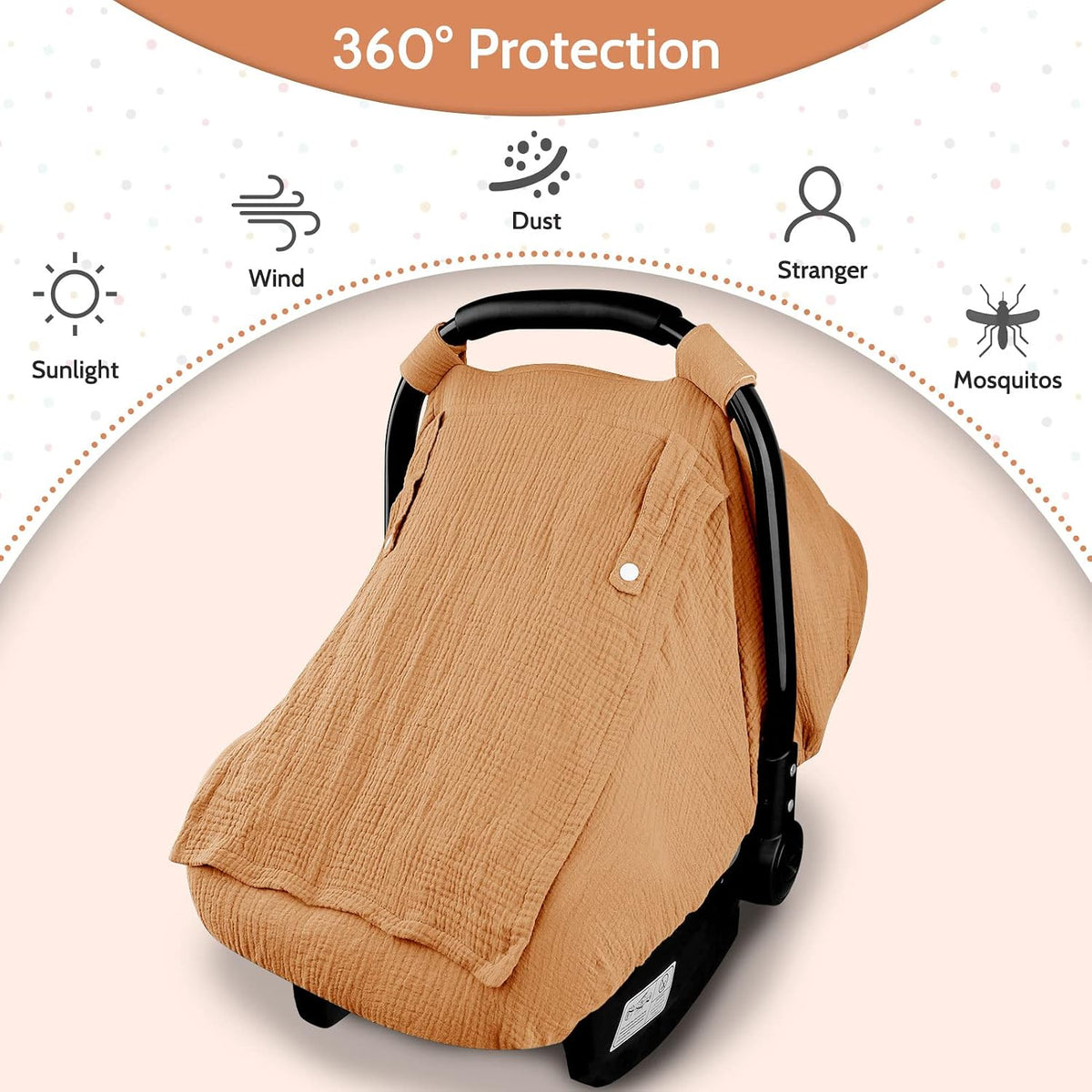 Muslin Car Seat Cover Baby, Summer Car Seat Covers for Babies, Infants, and Newborns, Ultra Soft Breathable Universal Fit Stroller Carseat Canopy Covers for Boys Girls (Heart)