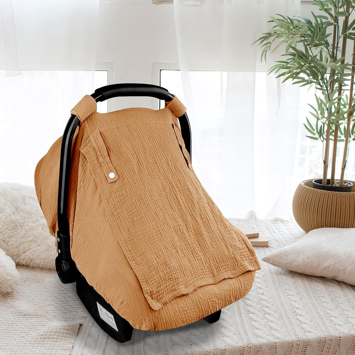Muslin Car Seat Cover Baby, Summer Car Seat Covers for Babies, Infants, and Newborns, Ultra Soft Breathable Universal Fit Stroller Carseat Canopy Covers for Boys Girls (Heart)