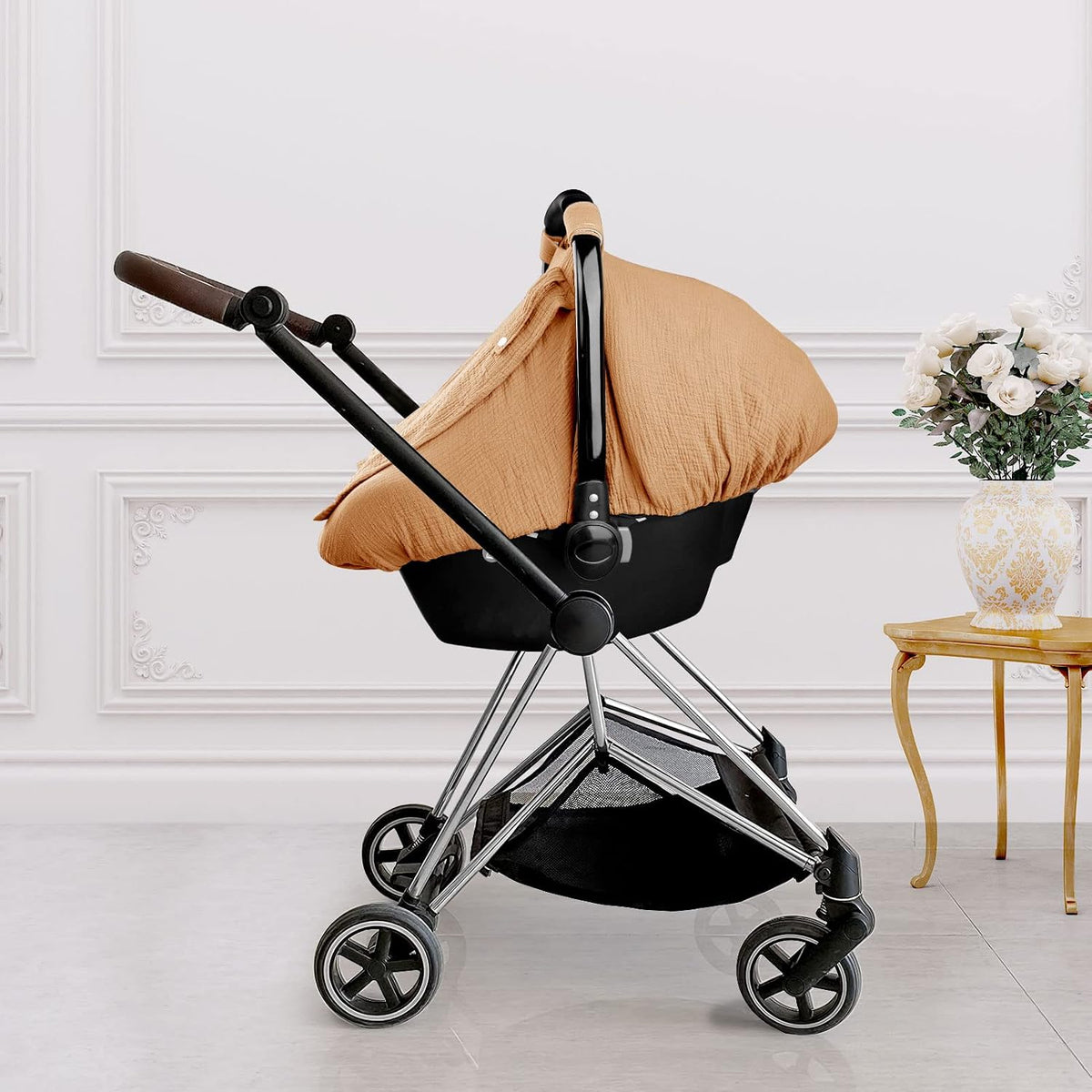 Muslin Car Seat Cover Baby, Summer Car Seat Covers for Babies, Infants, and Newborns, Ultra Soft Breathable Universal Fit Stroller Carseat Canopy Covers for Boys Girls (Heart)